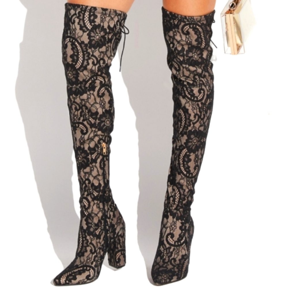 Over-The-Knee Lace Boots, Size 9